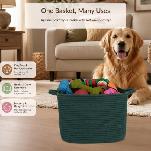 XUANGUO Woven Cotton Rope Storage Basket13x10x9 inch Forest Green - Image 4