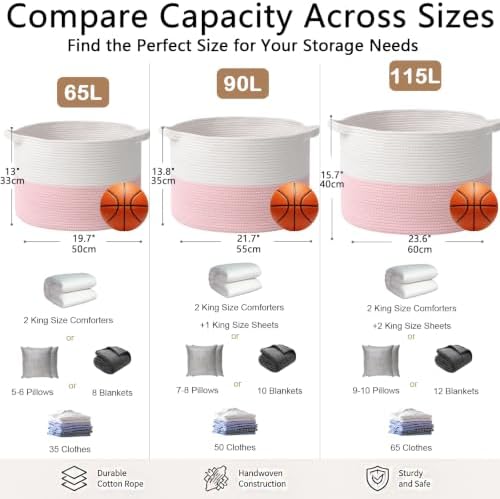 65L Large Pink Woven Cotton Rope Basket - Image 2