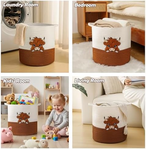 Large Blanket Baskets for Living Room, Highland Cow Storage Baskets for Toys - Image 4