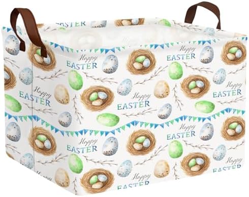 Large Cute Easter Basket for Kid Empty Gift Baby Rectangle Storage Bin Bunny by ASKETAM