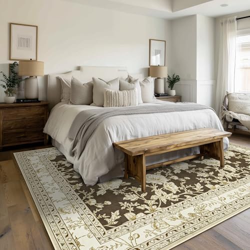Large Rugs 8x10 for Living Room Low Pile Modern Rug Brown Floral Pattern - Image 7