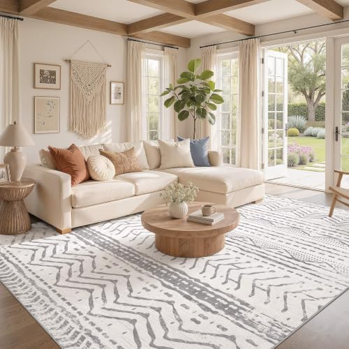 Nakagishi Area Rugs 8x10 Living Room: Washable Boho Large Neutral Soft - Image 2