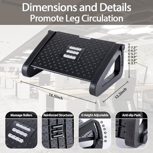 CasaZenith Foot Rest, Six Heights Adjustable Foot Rest Under Desk at Work - Image 3