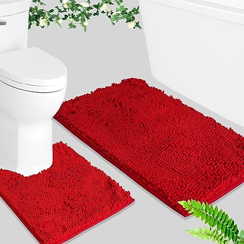 BOANKODU Red Bathroom Rugs Sets 2 Piece, Absorbent Bath Mat - Image 2