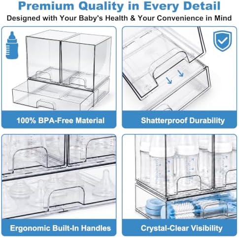 Clear Baby Bottle Organizer, 3-Piece Modular Stackable Acrylic Bins Set - Image 3