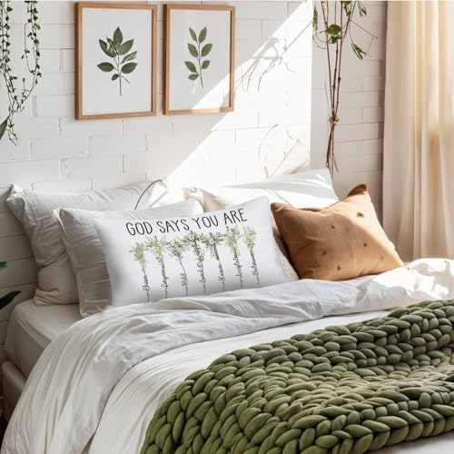 Floral Cross Christian 12x20 Pillow Cover, Bible Verse Home Decor, God Says You - Image 2