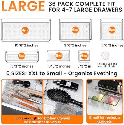 Criusia 36 Pack Large Clear Plastic Drawer Organizer Bins - Image 2