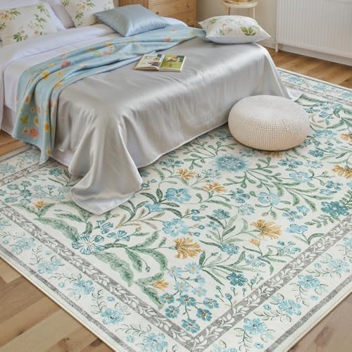Lahome Light Blue Bedroom Rug 8x10 Under Bed, Boho Washable Rugs - Image 5