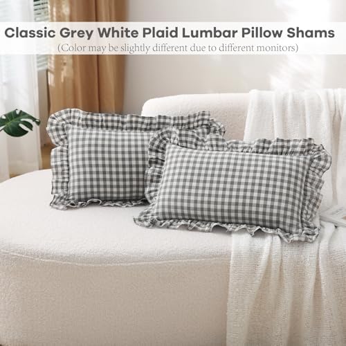 2 Pack Grey Gingham Lumbar Throw Pillow Shams 12''x20'' - Image 2