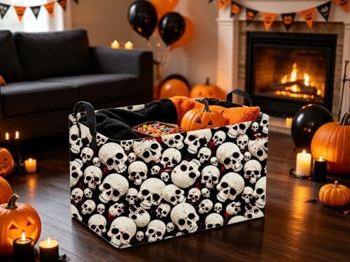 Sanjiaofeng Rectangular Gothic Skull Halloween Storage Basket, Empty Halloween - Image 3