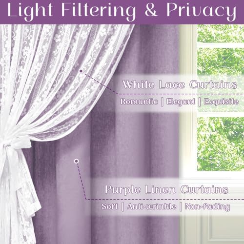 ASPMIZ Purple Linen Curtains for Living Room Double Layer Curtains 52x63 - Image 2