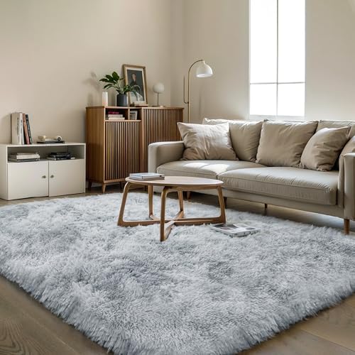 3x5 Thick Tie-Dye Gray Fluffy Shag Rug - Image 6