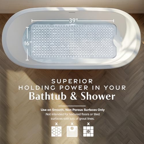 SlipX Solutions 39"x16" Power Grip Non Slip Bathtub Shower Mat - Image 3