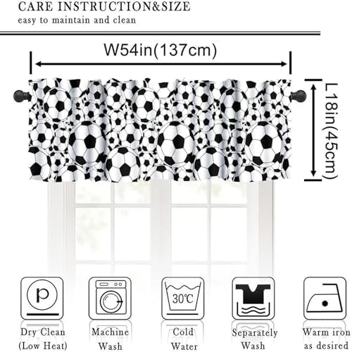 Sports Valance Curtains Kids Soccer Classical White Black Football Balls Print - Image 2