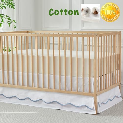 Brandream Scallop Edge Cotton Crib Skirt Toddler Bedskirt Baby Nursery Crib Bed - Image 3