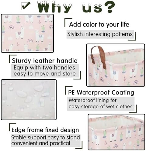 FXOLCSHE Rectangular Pink Alpaca Basket, Collapsible waterproof nursery laundry - Image 6