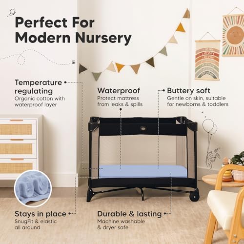 2 Pack and Play Sheets, Waterproof Mini Crib Sheet Fitted 38x26 - Image 5