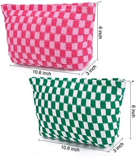 SOIDRAM 2 Pieces Makeup Bag Large Checkered Cosmetic Bag Capacity Canvas Travel - Image 3
