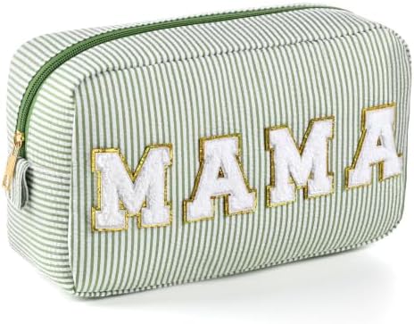 Sanwuta Mama Seersucker Makeup Bag, Chenille Letter Mama Pouch by Sanwuta