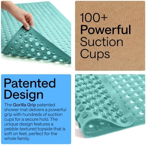 GORILLA GRIP Square Shower Stall Mat, Bathtub Floor Mat, 21x21 Turquoise - Image 3