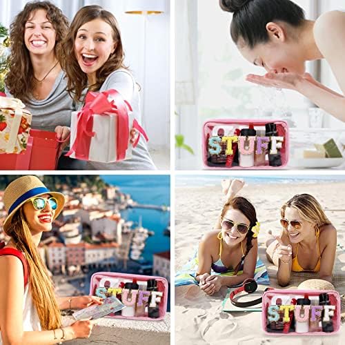 Iqimott Clear Patch Makeup Bag Stuff Pouch, Preppy Personalized Chenille Letter - Image 6