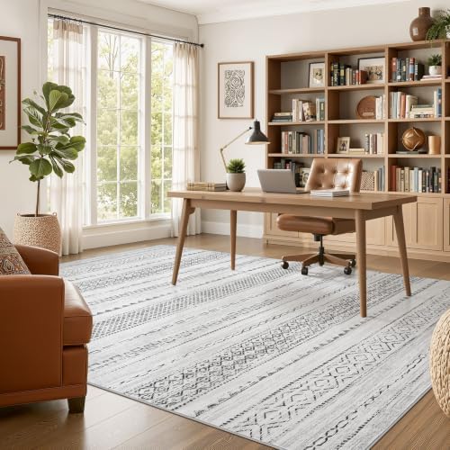Nakagishi Boho 4x6 Area Rug Living Room Rugs Machine Washable Color Gray - Image 5