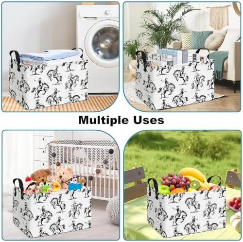 Western Cowboy Rectangular Fabric Storage Basket - Image 6