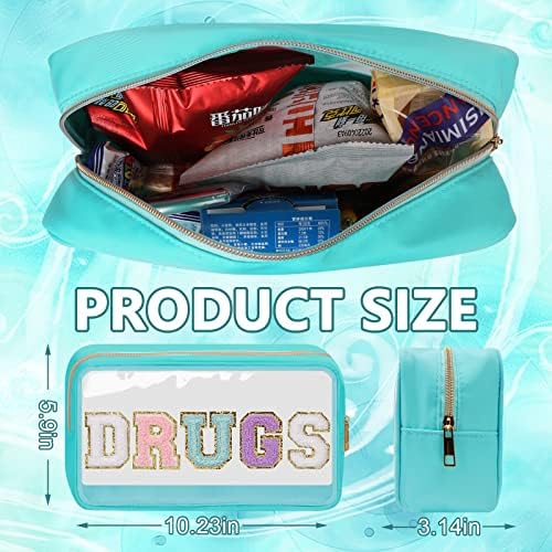 Iqimott Clear Patch Makeup Bag Drugs Pouch, Preppy Personalized Chenille Letter - Image 2