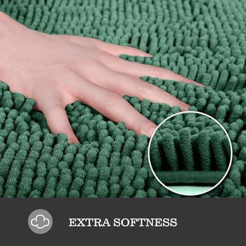 Yeaban Chenille Dark Green Bathroom Rug 24"x36", Non-Slip Rubber Backing - Image 2