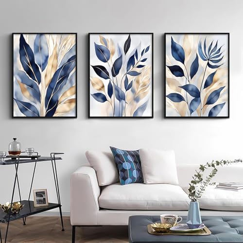 Lhoiplme Blue Botanical Wall Art Abstract Leaf Canvas Prints Decor Modern Plant - Image 4