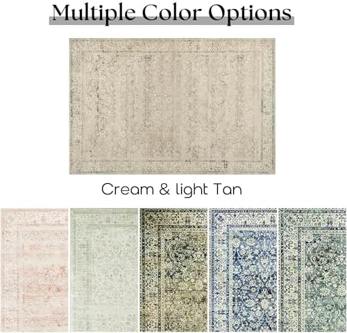 Cream and Light Tan Rugs Washable Vintage Soft Large Living Room Rug 9x12 - Image 6