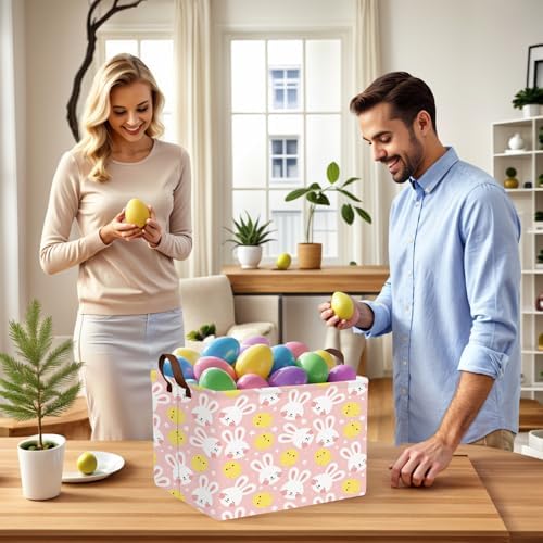 Large Cute Easter Basket for Kid Empty Gift Baby Rectangle Storage Bin Bunny - Image 6