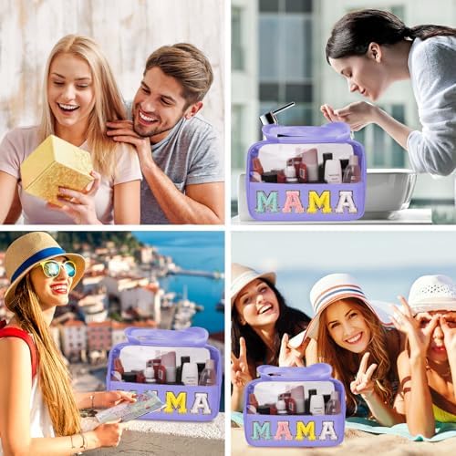 Chenille Letter Patch Mama Bag, Preppy Clear Makeup Cosmetic Bag Large Toiletry - Image 6