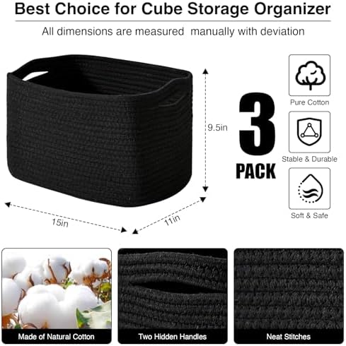 ICERZCZ Black Storage Baskets for Organizing Shelves, Toy Basket for Nursery - Image 3