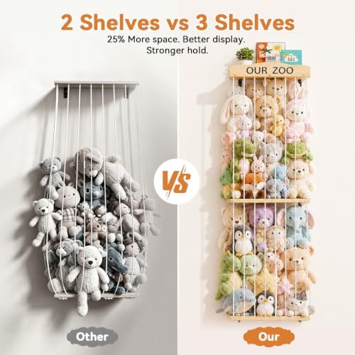 Stuffed Animal Storage Organizer: Wall Mount 3-Tier Display Holder - Image 2