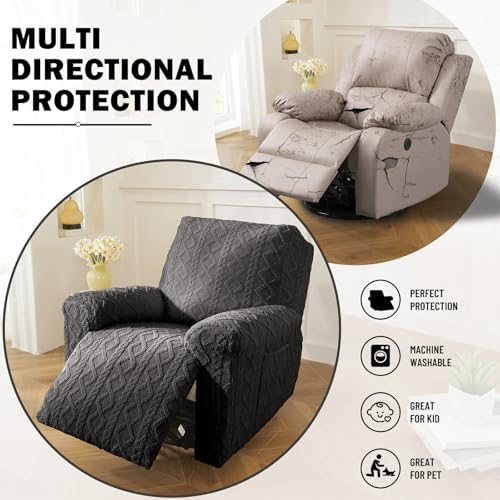 vctops 4 Pieces Recliner Chair Covers, Geometric Jacquard Plush Recliner - Image 5