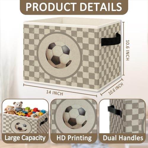 Vintage Brown Checkered Soccer Ball Foldable Storage Box - Image 6
