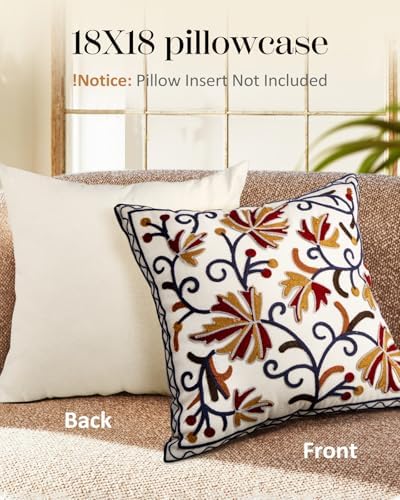 Embroidered Throw Pillow Cover, 18x18 Inch, Fall Floral - Image 4