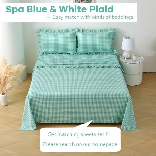 2 Pack Spa Blue Gingham Ruffle Standard Pillow Shams 20"x26" - Image 2