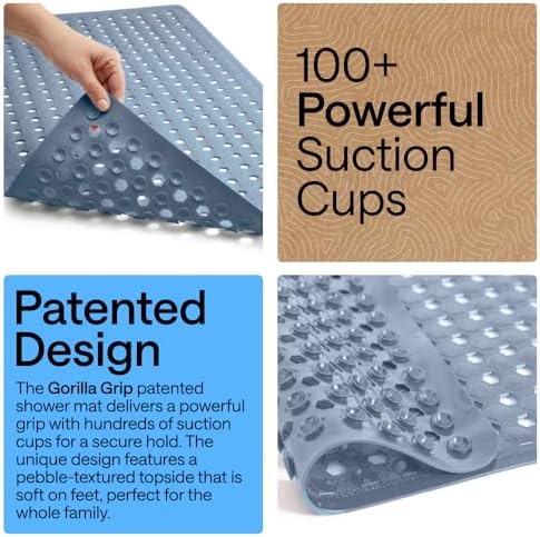 GORILLA GRIP Square Shower Stall Mat, Bathtub Floor Mat, 21x21 Sky Blue - Image 3