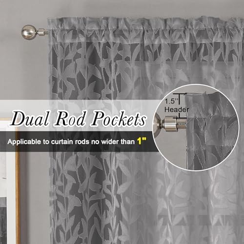 Lecloud Leia 2 Panels Charcoal Grey Sheer Curtains - Image 2