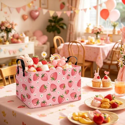 Rectangular Strawberry Fabric Storage Basket - Image 4