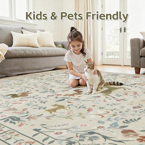 Runner Rug Washable Runners Kitchen Rugs Non Slip Neutral Floral Carpet - Image 5