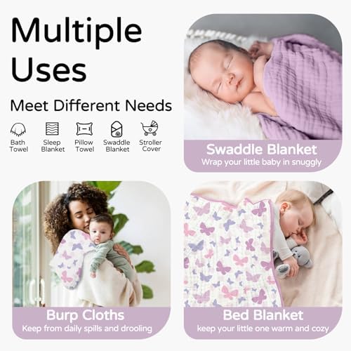 Yoofoss Hooded Baby Bath Towels 2 Pack 100% Muslin Organic Cotton - Image 4