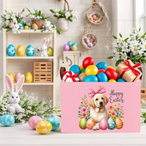 Large Cute Easter Basket for Kid Empty Gift Baby Rectangle Storage Bin Bunny - Image 4