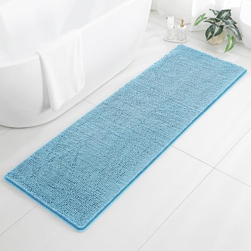Chenille Bathroom Runner Rug 24"x72" Sky Blue, Plush Bath Mat by Kildoss