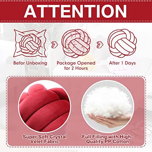 Namalu 10.6 Inches 2 Pcs Knot Pillow Decorative Throw Pillow, Wine Red - Image 4