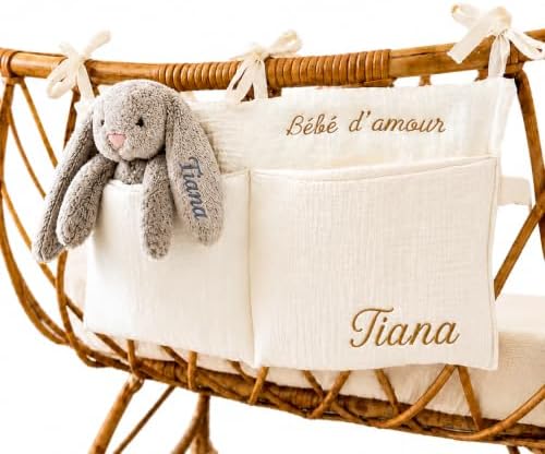 Personalized Hanging Crib Organizer Cotton Muslin Diaper Caddy by OAEUQ