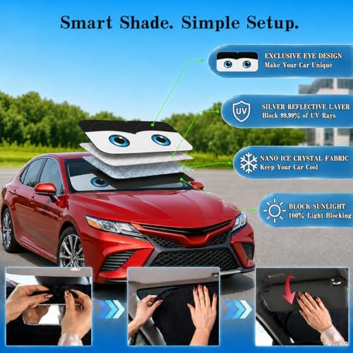 Car Windshield Sun Shade, Universal Fit Midsized Sedan SUV, Classic Black - Image 4
