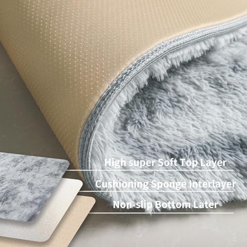 3x5 Tie-Dye Gray Fluffy Shag Rug - Image 4